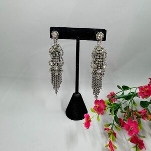 Vintage Crystal Fringe Drop Earrings With Chain Dangles